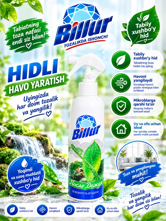 «Billur» Havo Uchun Spray (Oshxona, Uy va Ofis Havo Yangilagichlari) - 