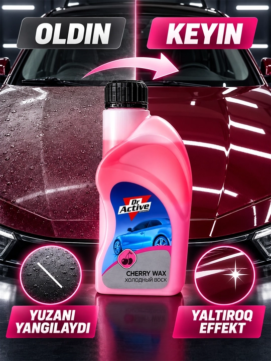 Dr Active Cherry Wax — gilos aromatlı sovuq mum, kuzovni himoya qilish va yarqiratish, 1 л