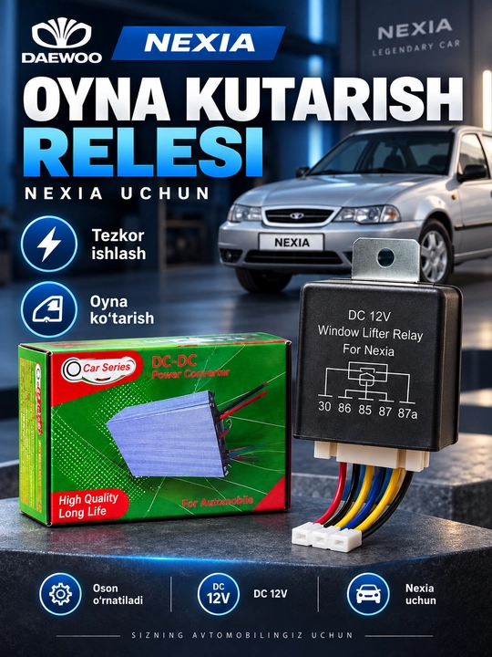Nexia oynako‘tarish relesi, DC 12V, elektr oynalarni boshqarish uchun avtomobil relesi mos - 