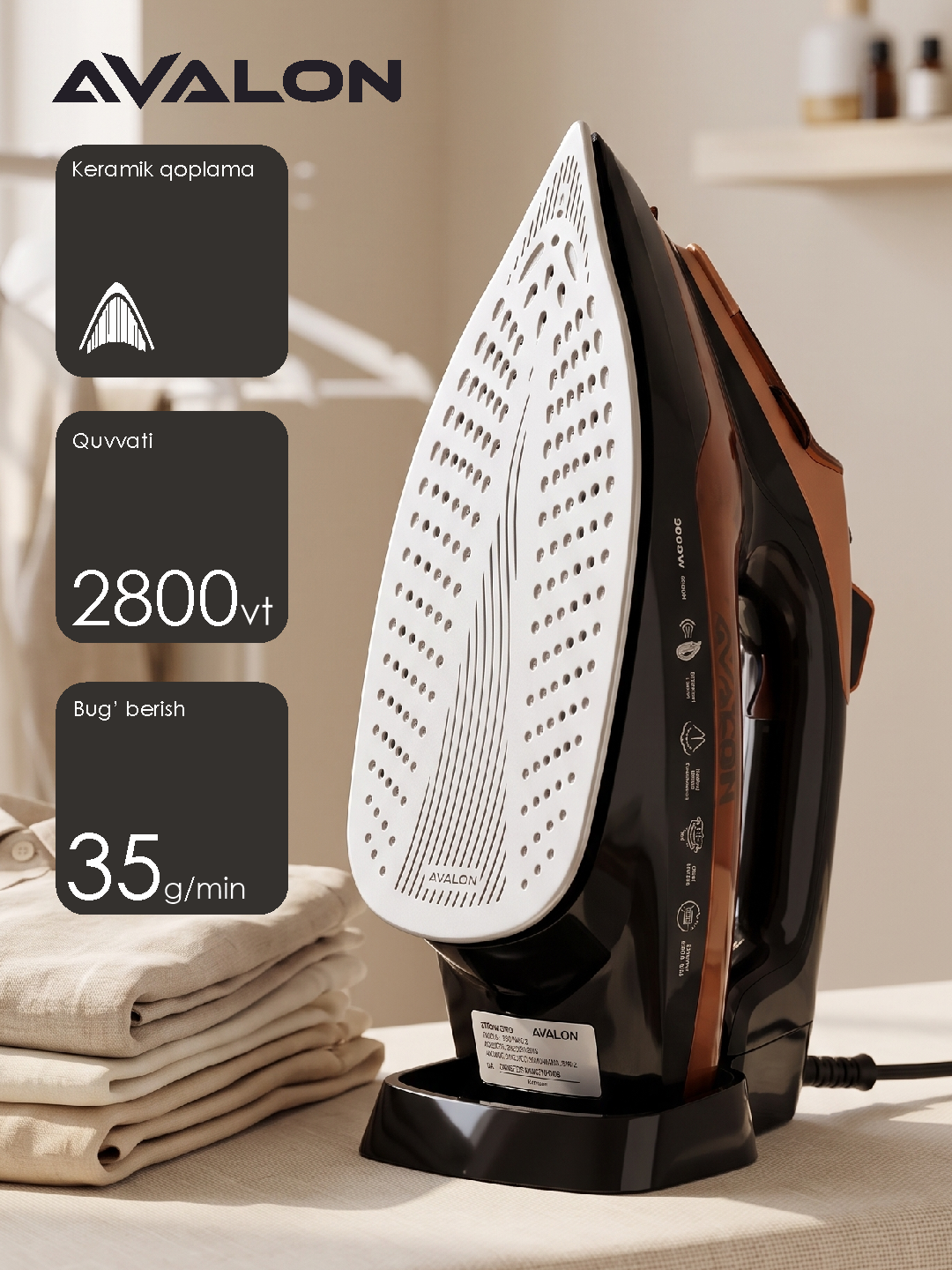 Bug‘ bilan namlaydigan dazmol Avalon AVL-SI-872