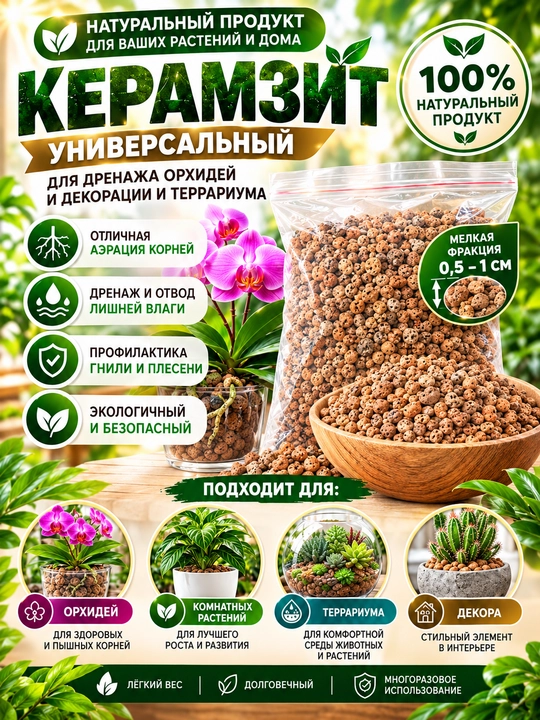 O‘simliklar va dekor uchun drenaj Keramzit mayda, o‘rtacha va yirik fraksiyalar - 