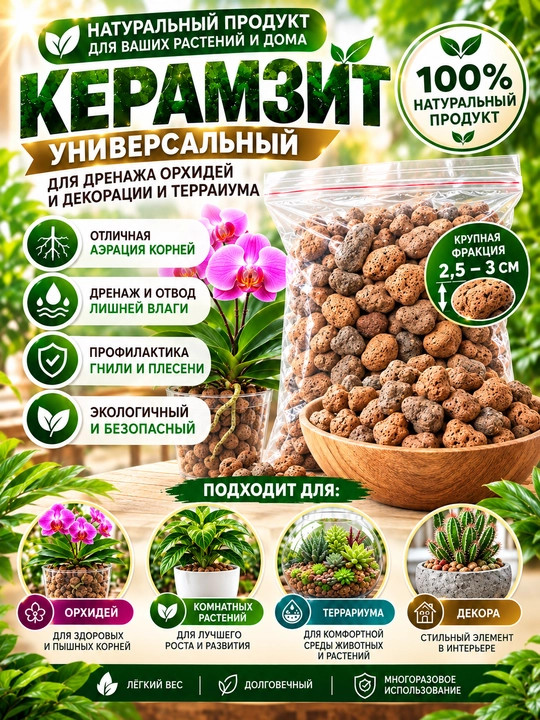 O‘simliklar va dekor uchun drenaj Keramzit mayda, o‘rtacha va yirik fraksiyalar - 