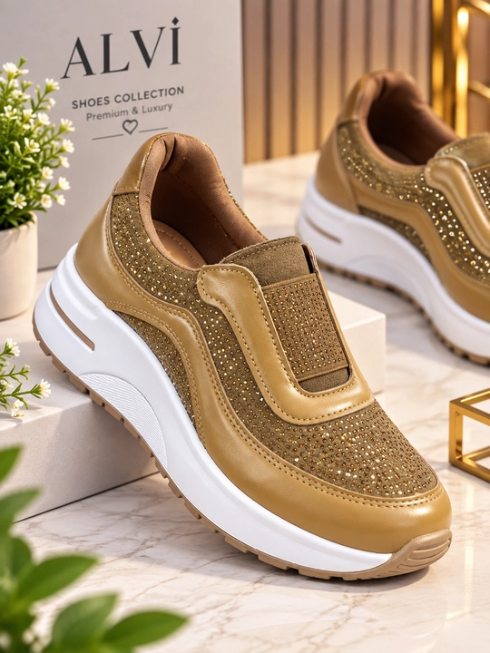 Ayollar krossovkasi, slip-on, qalin platformali, bezakli kundalik oyoq kiyim