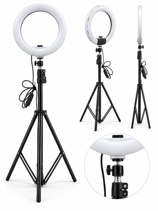 Shtativli LED halqa selfi-lampa, foto va video suratga olish uchun
