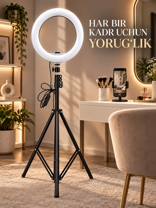 Кольцевая LED-лампа на штативе для фото, видео и селфи - 
