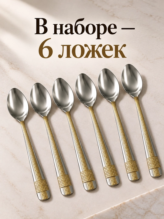 Набор чайных ложек 6 шт., ручка с узором