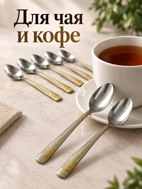 Набор чайных ложек 6 шт., ручка с узором
