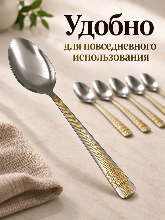 Набор чайных ложек 6 шт., ручка с узором