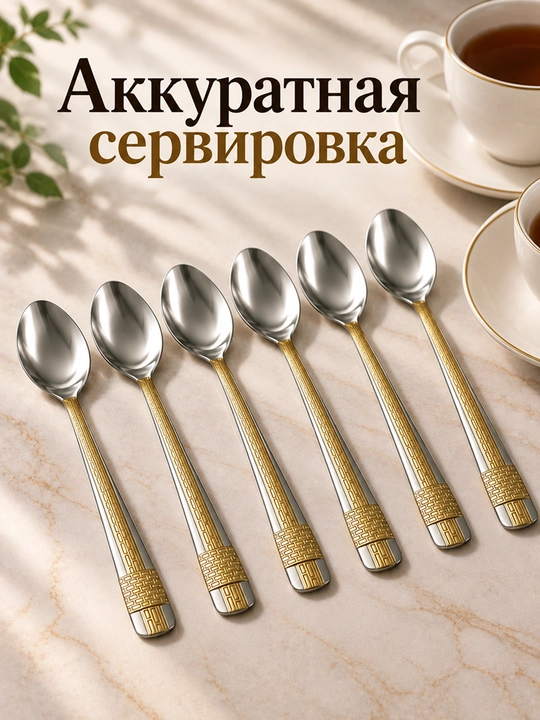 Набор чайных ложек 6 шт., ручка с узором
