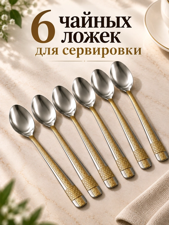 Набор чайных ложек 6 шт., ручка с узором