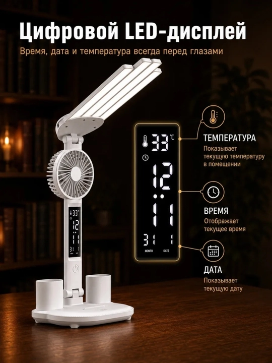 Ko‘p funksiyali stol lampasi — LED yoritish, sensorli boshqaruv
