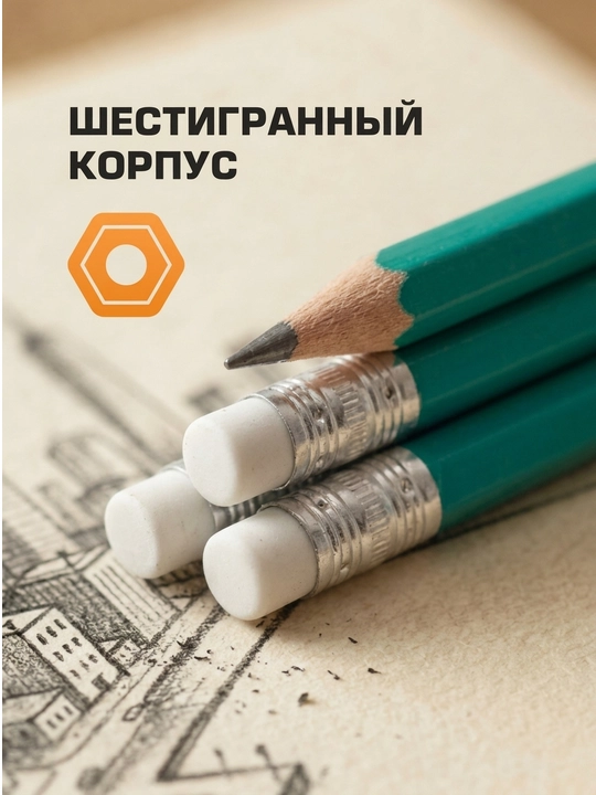 Карандаш 12 шт. HB с ласт. 50000 Deli