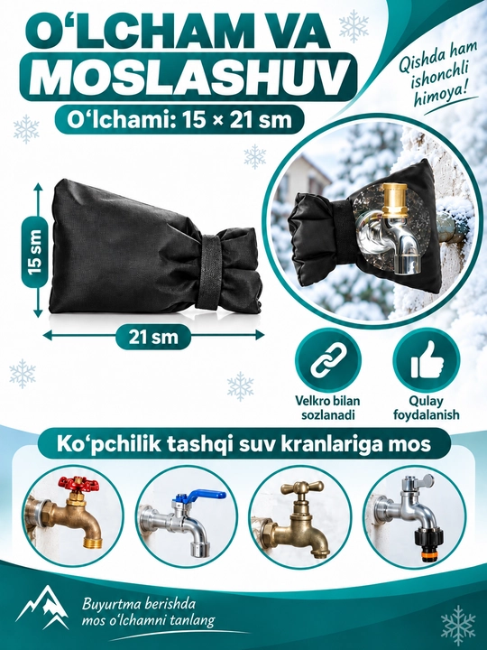 Tashqi suv krani uchun sovuq va muzlashdan himoya qoplami