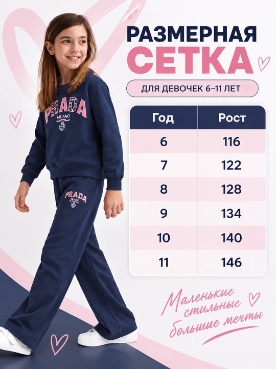 Qizlar uchun PRADA sport komplekt, ikki qismli kiyim, kofta va shim, 6–11 yosh
