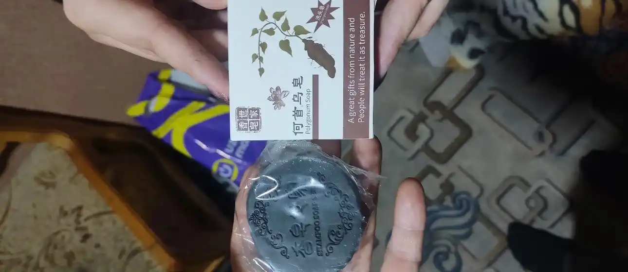 Шампунь мыло твердое от выпадения, для роста и против седых волос Polygonum, черное мыло