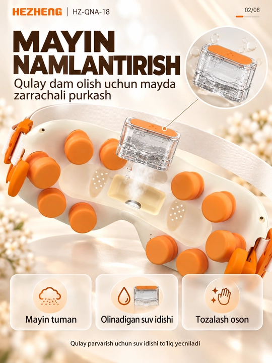 Ko‘z massajyori: bug‘, isitish, vibromassaj, Bluetooth, 4 rejim, akkumulyator
