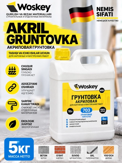Tashqi va ichki ishlar uchun WOSKEY 703 akril gruntovkasi