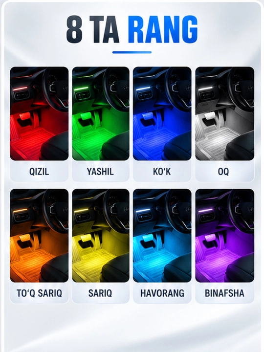 Ichki yoritish, RGB 8 ta rang, 8 ta effekt, pult, musiqa, universal