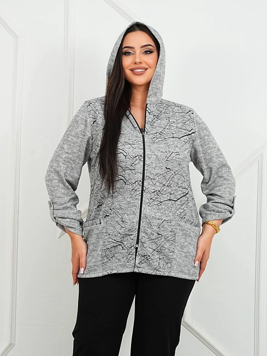 Angora matoli ayollar jaketi kapyushonli, zamokli va cho‘ntakli, to‘q ko‘k, 50–60 kundalik