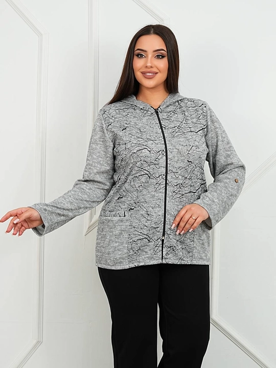 Angora matoli ayollar jaketi kapyushonli, zamokli va cho‘ntakli, to‘q ko‘k, 50–60 kundalik