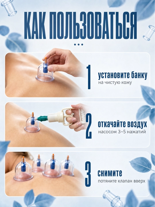 Вакуумные банки для Хиджамы и массажа, с ручным насосом, набор 6/12/24 шт