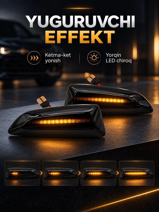Qanotga LED burilish chirog‘i, yuguruvchi effekt, Cobalt, Lacetti, Tracker 2, Onix и Monza