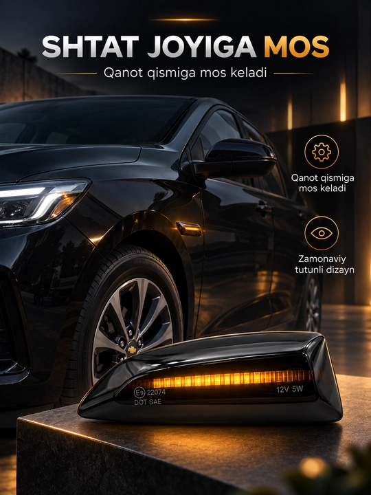 Qanotga LED burilish chirog‘i, yuguruvchi effekt, Cobalt, Lacetti, Tracker 2, Onix и Monza