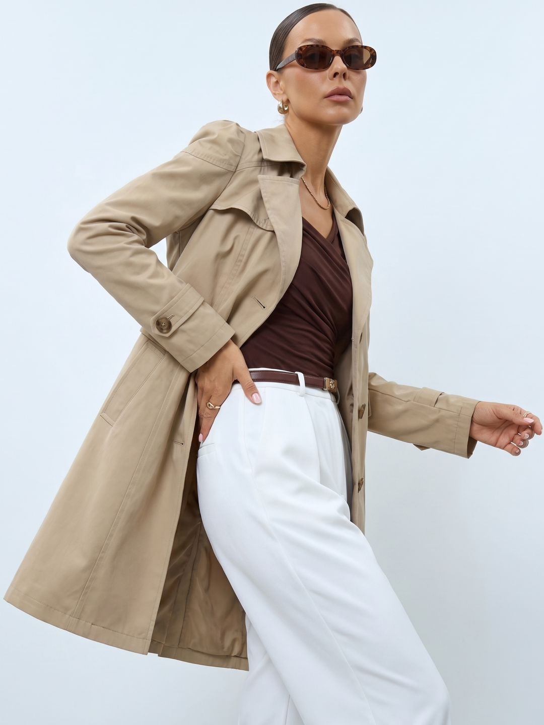 Ayollar uchun o‘rta uzunlikdagi trench plash, M–4XL — ELLY FASHION