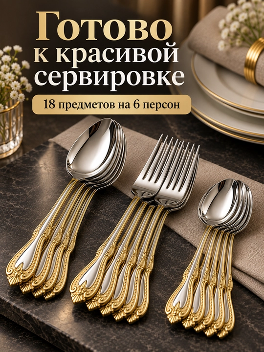 Набор столовых приборов 18 предметов на 6 персон, ложки и вилки
