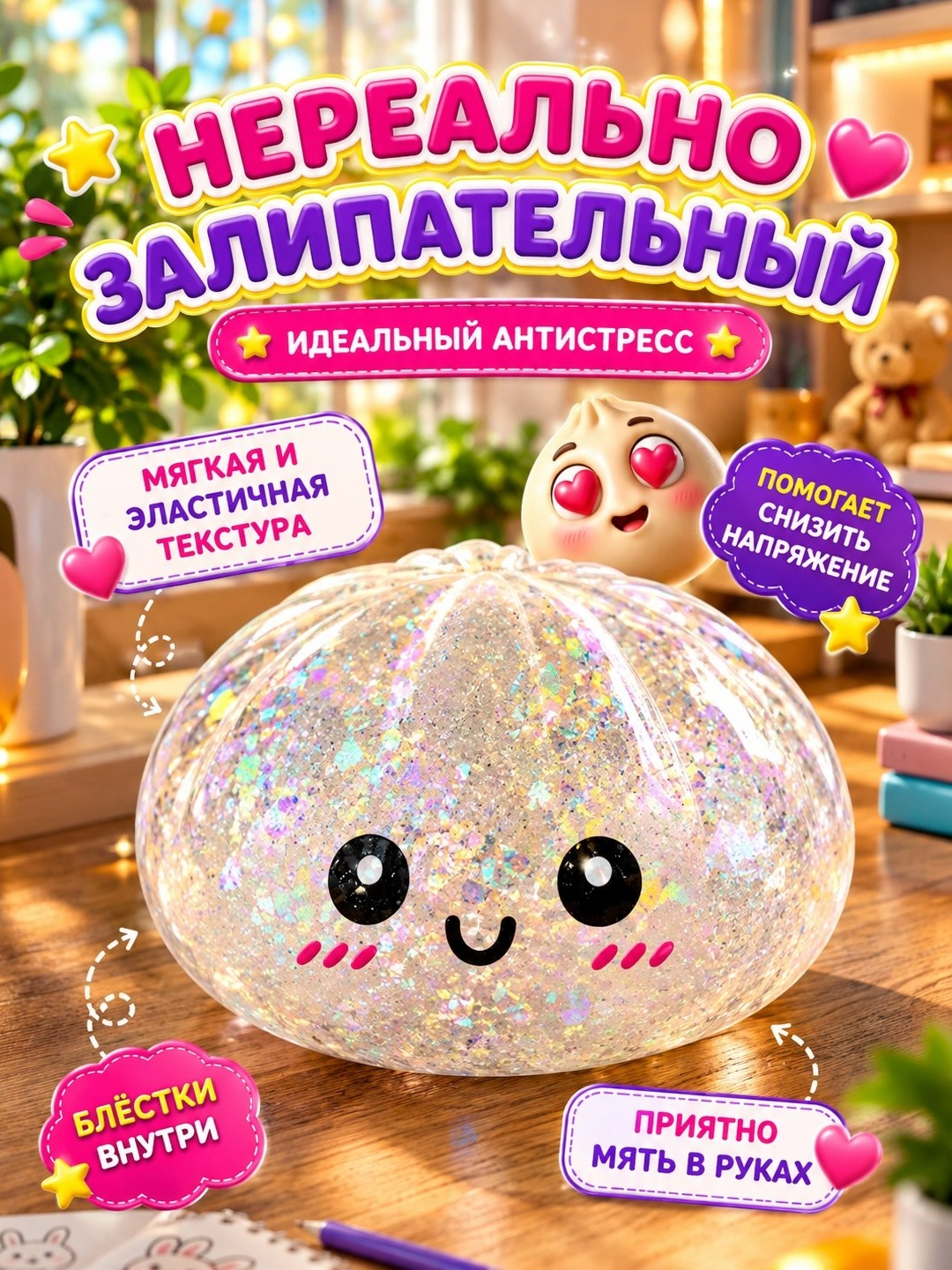 Антистресс-игрушка, дамплинг, пельмень, куб, манты с глазками, сквиш Сыр