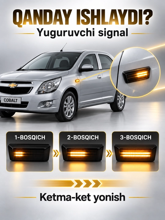 Chevrolet Cobalt, Lacetti, Tracker 2, Onix, Monza uchun qora LED burilish chirog‘i, 2 dona