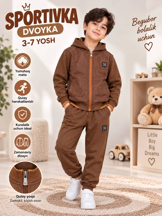 3-7 yoshli o‘g‘il bolalar uchun ikki kishilik sport kostyumi - 