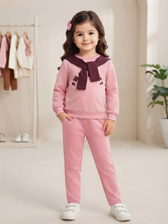 Qizaloqlar uchun pushti shimli chiziqli 2 qismli kostyum - 