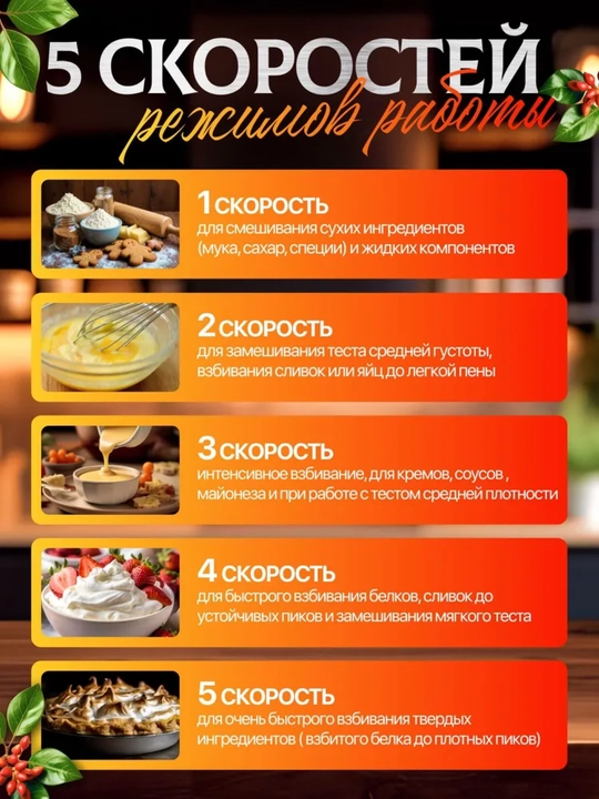 Миксер ручной, кухонный, с турбо режимом, 5 ступеней скорости
