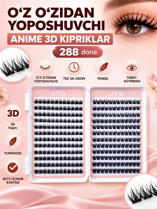 Oʻz-oʻzidan yopishuvchi ulama anime kipriklari yelim talab qilinmaydi - 