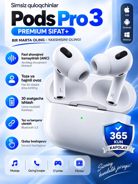 Беспроводные  наушники качественные Pods Pro 3 для iPhone и Android FBSMIR - 