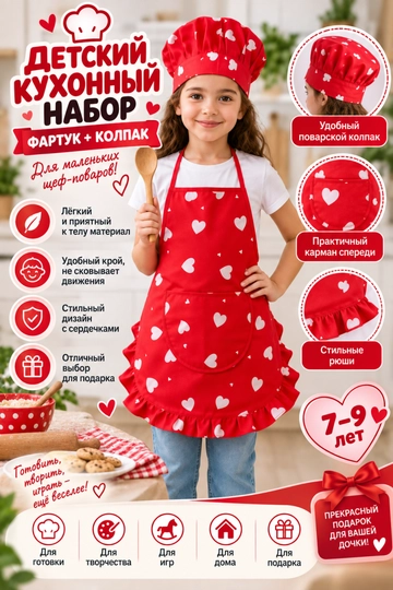 Фартук + шапочка для девочек дошкольного возраста - 