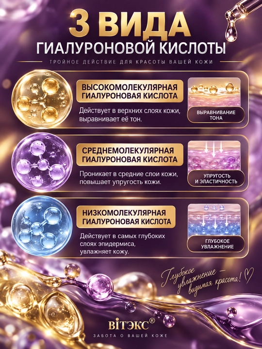 Крем-лифтинг для лица и шеи ГИАЛУРОН GOLD 60+ SPF 20 дневной, против морщин, 45 мл, Витэкс