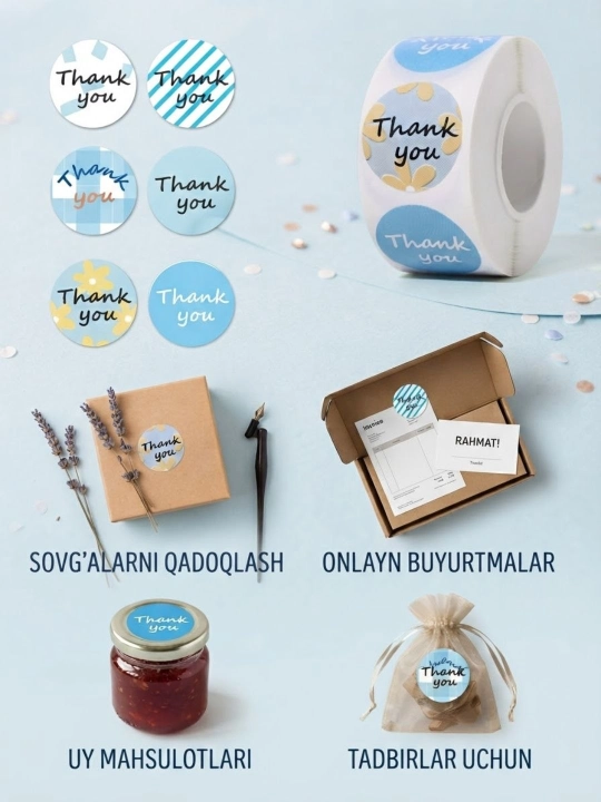 Наклейки для упаковки "Thank you", цветы и сердца, декоративные стикеры для подарков