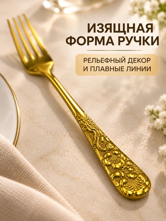 Oltin rangli stol vilkalari to‘plami, 6 dona, naqshli dastak