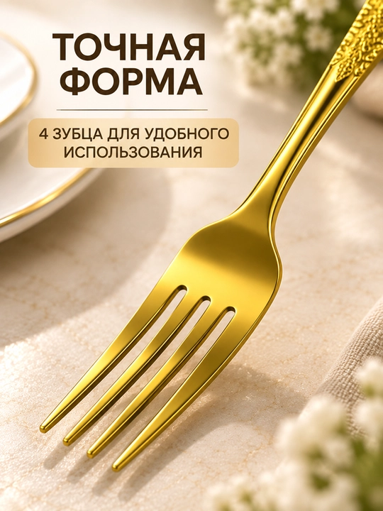 Oltin rangli stol vilkalari to‘plami, 6 dona, naqshli dastak