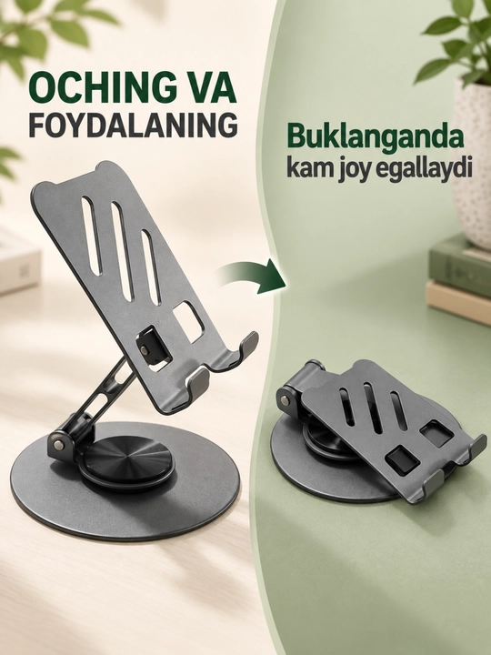 K72 buklanadigan stol telefon tagligi, 0–90° sozlanadigan, aylanuvchi