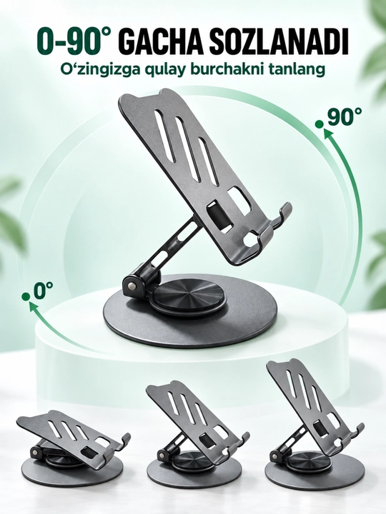 K72 buklanadigan stol telefon tagligi, 0–90° sozlanadigan, aylanuvchi