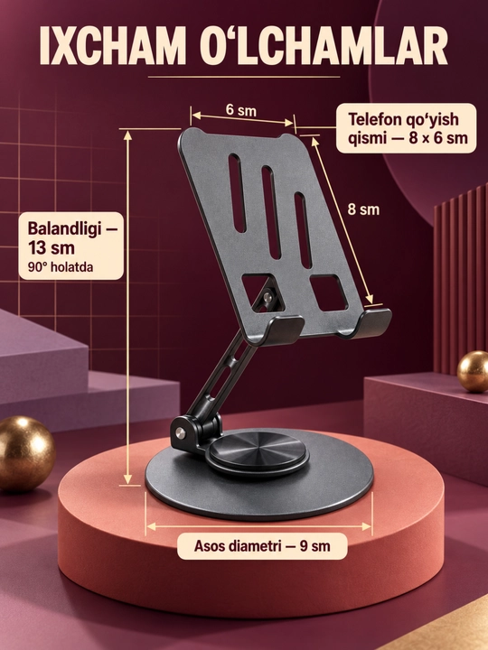K72 buklanadigan stol telefon tagligi, 0–90° sozlanadigan, aylanuvchi
