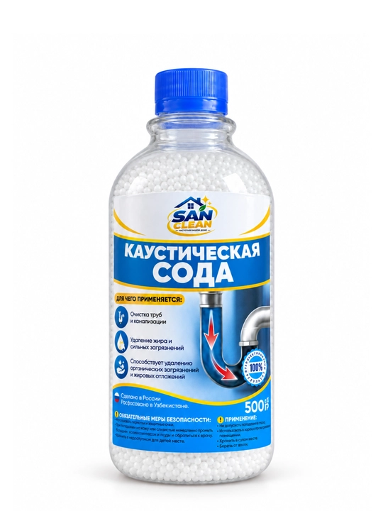 San Clean Kaustik soda — quvurlar va suv oqizish tizimlarini tozalash , 300/500/1000 g