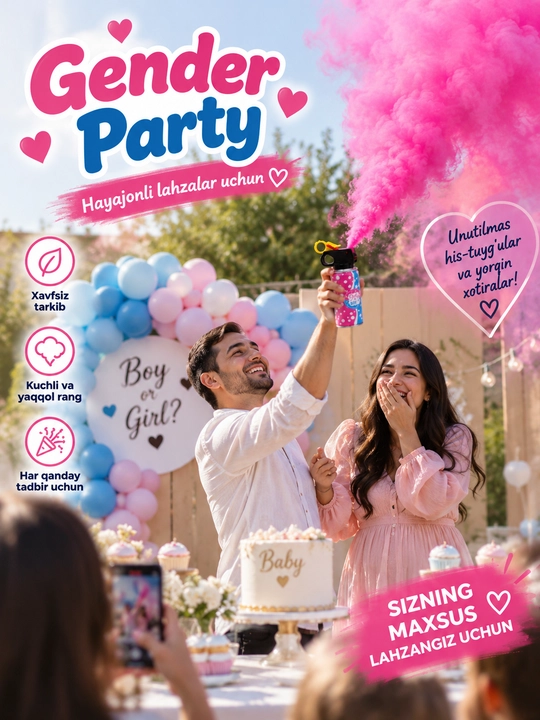 Gender Reveal Sprey Gender Party pushka pushti va ko'k  tutun,sprey Baby Shower Aksessuari