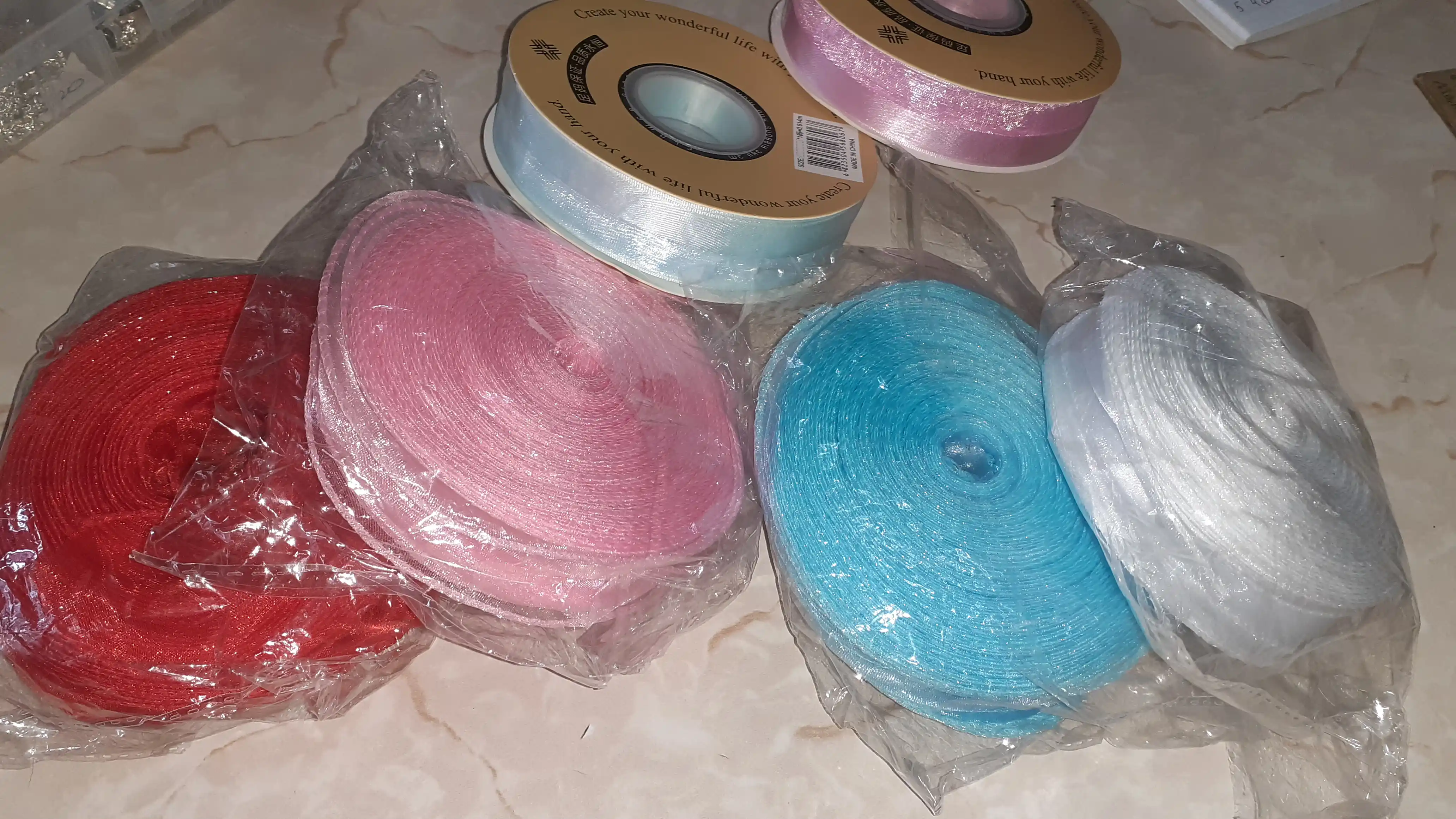 4sm 26metr  Rangli organza lenta to‘plami – dekor va sovg‘a bezagi uchun