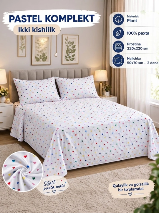 Ikki kishilik choyshab, xb pastel, yotoqxona uchun toplam, pastel kampilekt - 