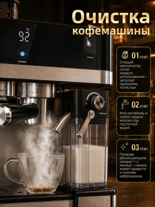 Kitchen qahva mashinasi 1350 Vt, 20 bar, kapuchinatorli, donli va rogovkali