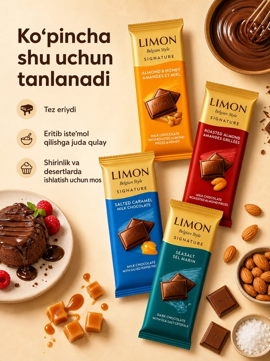 Shirin plitka LIMON Signature Belgian Style 50 g, 5 va 20 donalik to'plam, Ne'mat